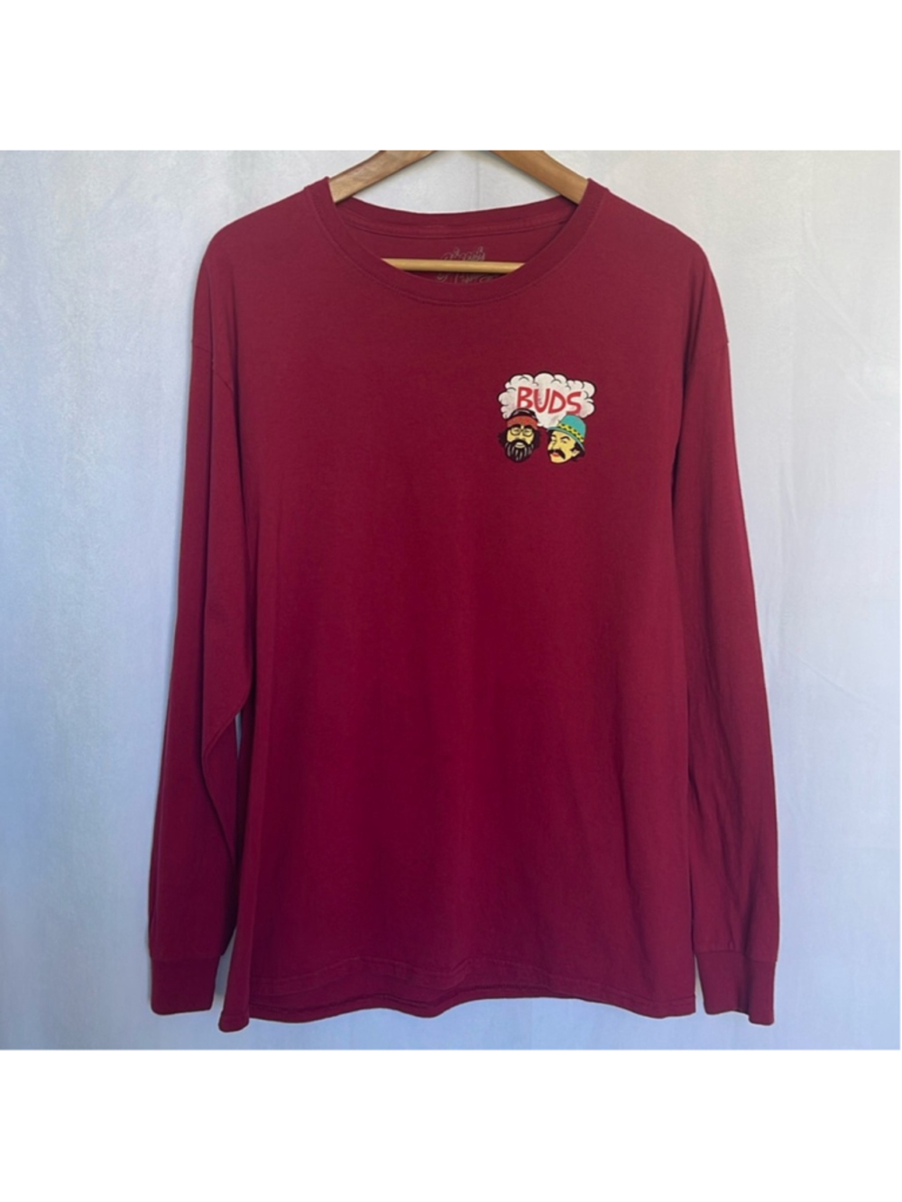 Cheech & Chong Long Sleeve Tee Shirt Burgundy "Buds" 100% Cotton Men's Size L